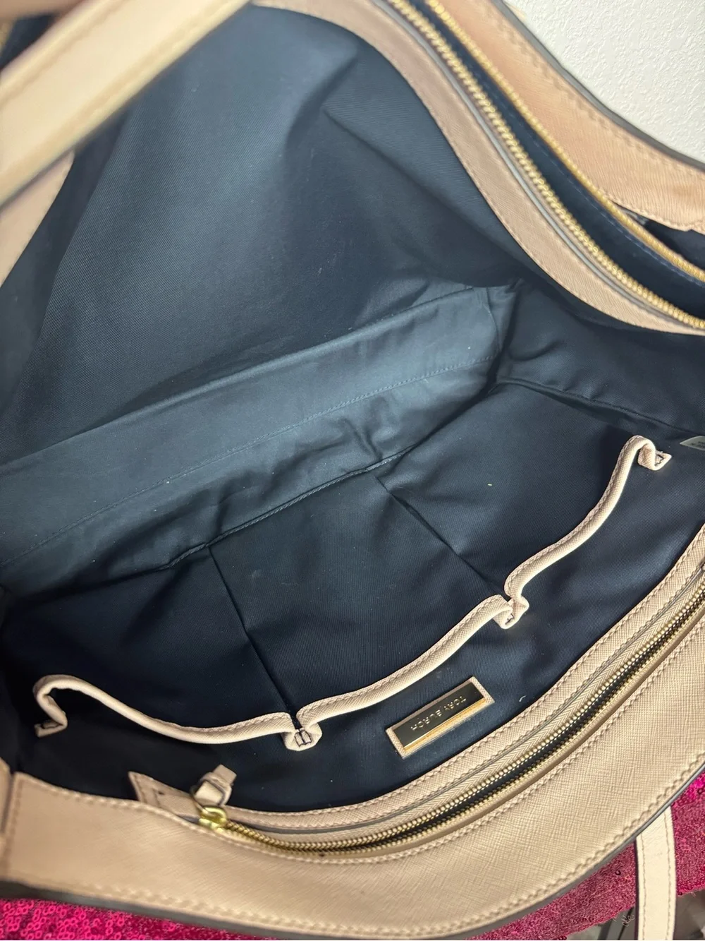TORY BURCH 🤍 Pale Blush Pink Leather Large Shoulder Tote, Navy, Gold - 10x15”